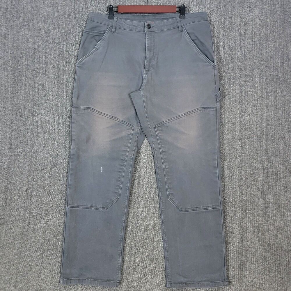 Caterpillar Carpenter Pants Mens 36x28* Gray Canvas Double Knee Utility Workwear